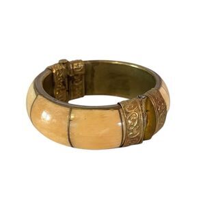 Vintage Brass Camel Bone Hinged Bangle Bracelet